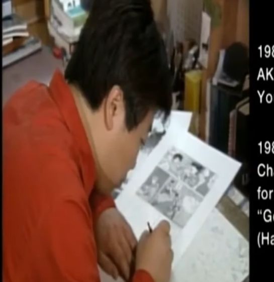 squished image of otomo from 1993 interview where he's working on a page from akira 5