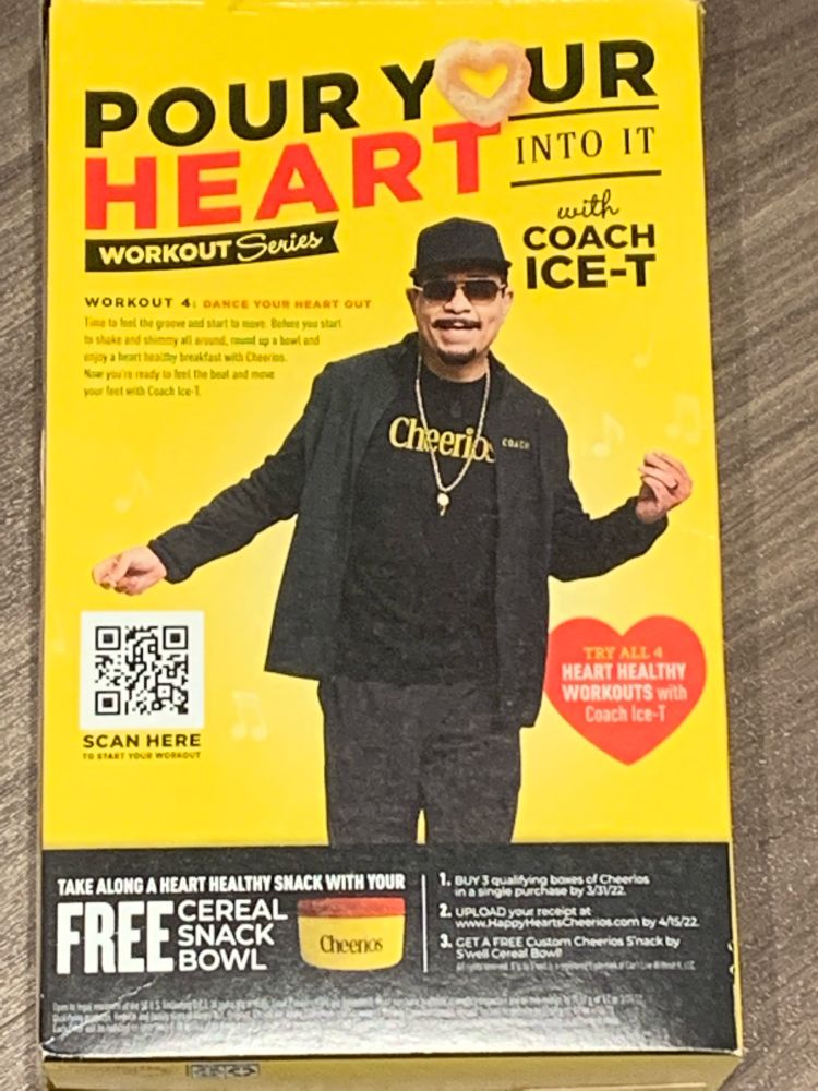 Body Count gangsta rapper Ice-T, famous in part for the controversial song “Cop Killer,” celebrates the joys of a heart-healthy breakfast as a Cheerios pitchman.
