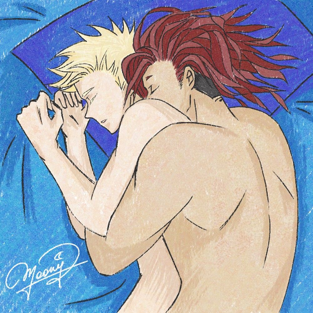 Kirishima is hugging Bakugou from behind, they're cuddling in their sleep.
Drawn for #krbkcuddlesweek24 event, day 1 - Sleepy Cuddles <3 