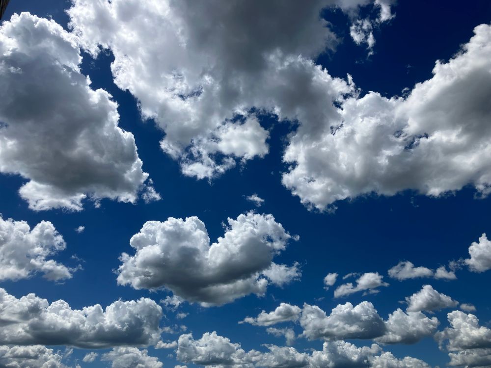青空に白い雲がたくさん浮かんでいる