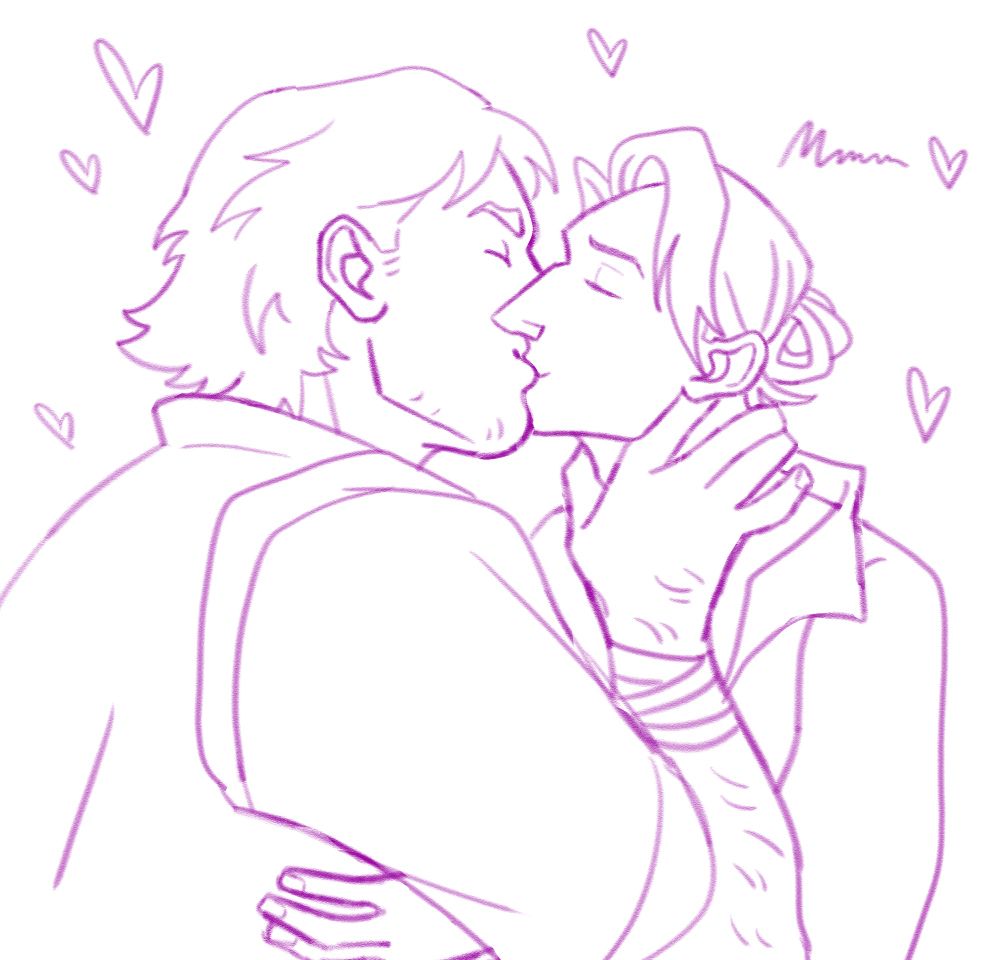 Sketch of young Vander kissing young Silco. Silco has his hand on Vander’s waist. Vander has his hand resting on Silco’s neck. They are smiling as they kiss :)