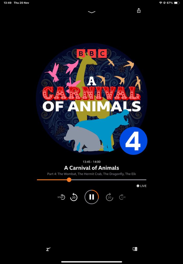 Screen shot of a BBC radio programme ‘A Carnival of Animals’