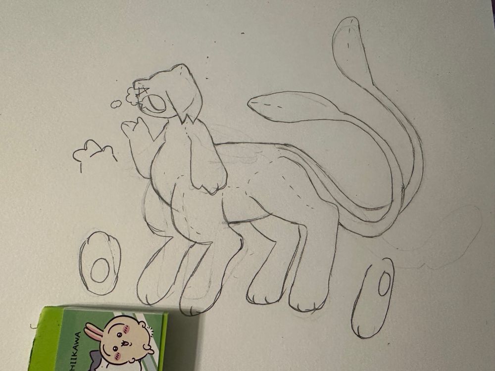 A plushie mewtaur on paper 