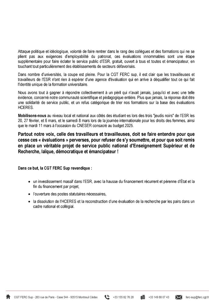 Le communiqué de la CGT de l'ESR sur les évaluations HCERES pdf en format image page 2