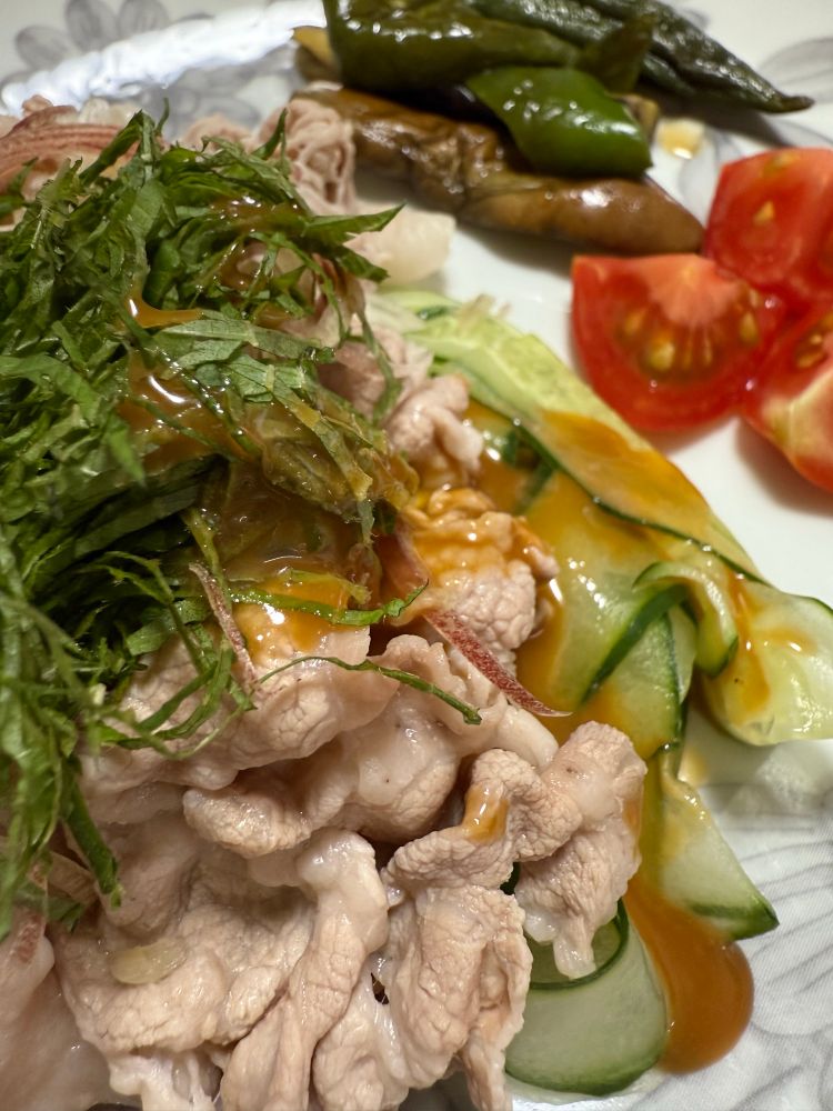 冷しゃぶ めうが 大葉 リボンきゅうり 焼きびたし トマト