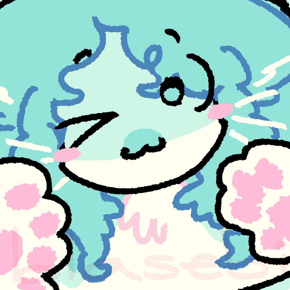 A colorful doodle of my fursona. She winks at the camera with her paws up.