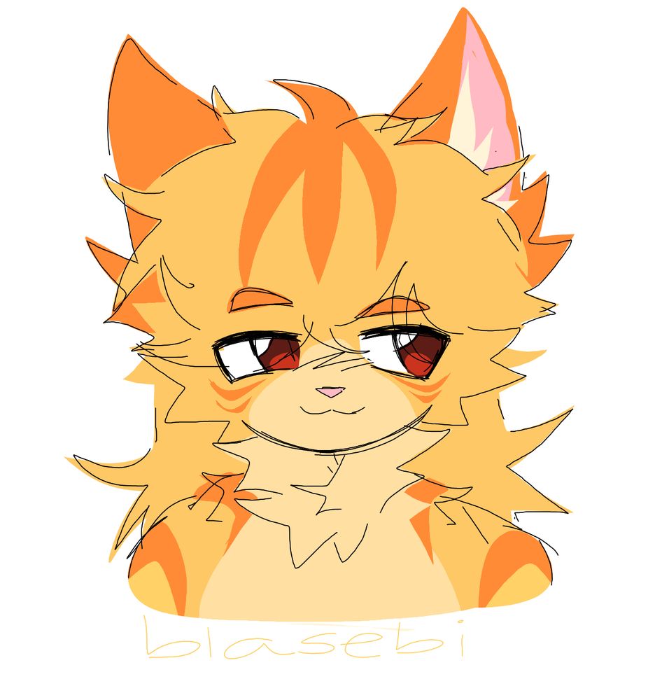 A sketched portrait of an anthropomorphic orange tabby cat. The colors are vibrant.