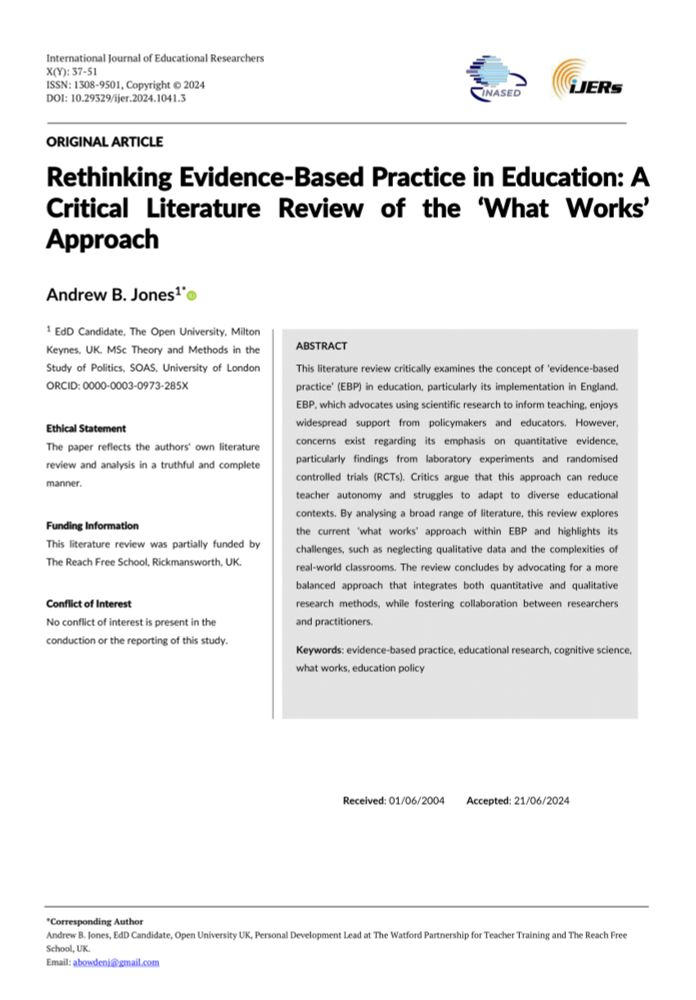 (PDF) Rethinking Evidence-Based Practice in Education: A Critical Literature Review of the 'What Works' Approach