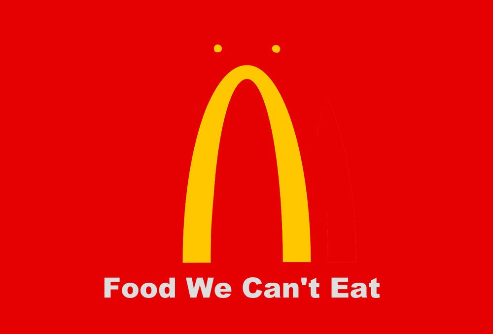 The McDonalds golden arches logo modified to resemble a frowning face. Text reads 