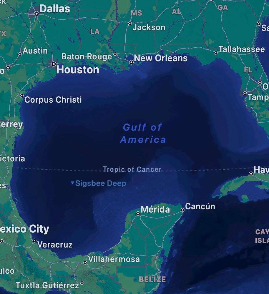 Screenshot of Apple maps’ “gULf oF aMerIcA”
