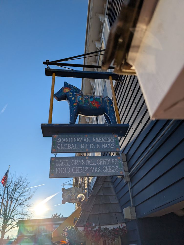 Scandinavian store. Sign made to look like horse