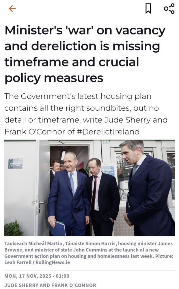 

Post

"The new housing plan fails miserably to instil confidence this (vacancy & dereliction) epidemic will be eradicated ... plan lacks details, appropriate timeframes, & fails to include critical policy measures"

@judesherry.bsky.social & my latest piece in Irish Examiner

#DerelictIreland #SpeirGorm
