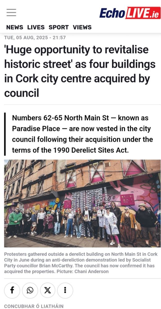 Finally!
Me & Jude spoke to Concubhar of The Echo, Cork about speed & impact of this vandalism

“Their presence since has had a devastating impact on the street and the wider area, negatively impacting the community, local economy, tourism as well as heritage.”
 
#DerelictIreland
