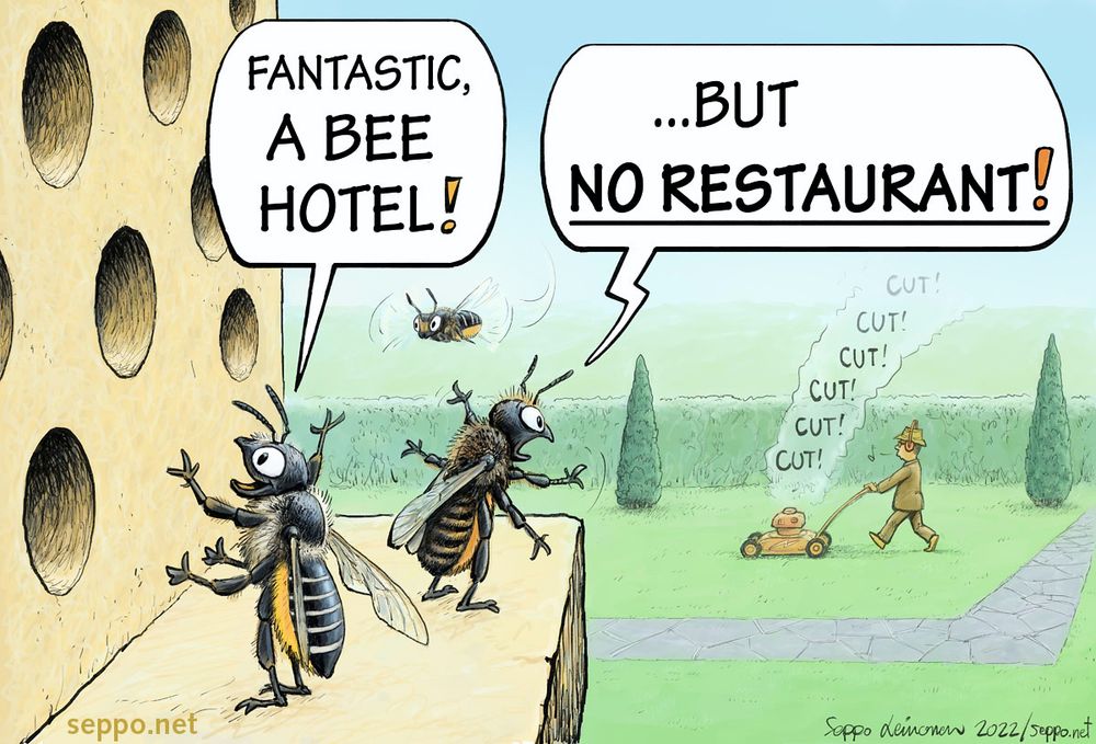 Cartoon: 
Wild bees.
Beehotel, but no restaurant!