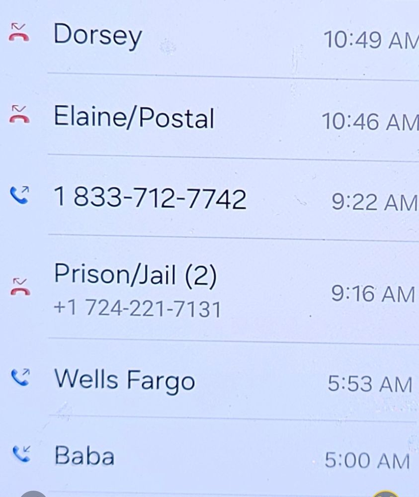 Cell phone call log that says "Prison/Jail"