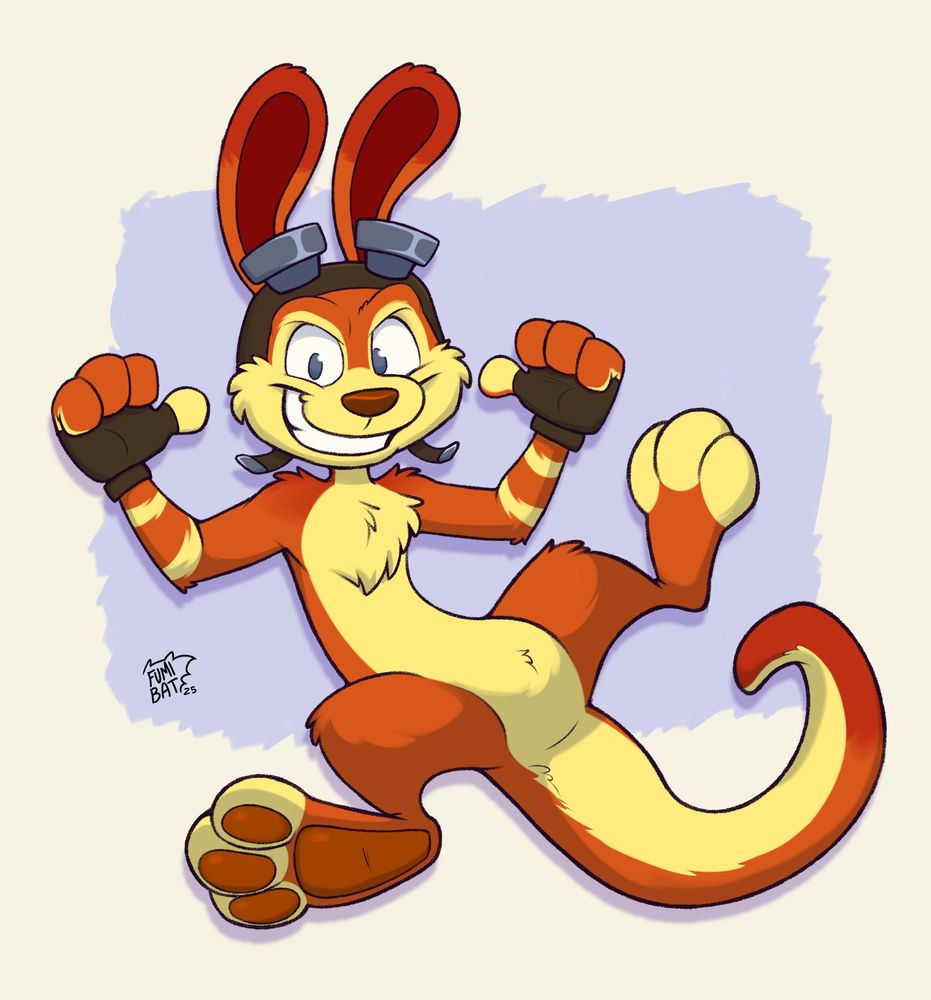Ottsel showing his paw while smiling and pointing to his face >:oD 