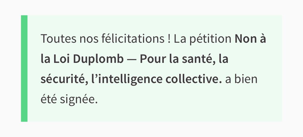Toutes nos félicitations ! La pétition Non à la Loi Duplomb — Pour la santé, la sécurité, l’intelligence collective. a bien été signée.