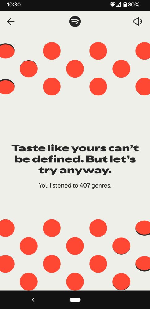 Spotify wrapped highlights that I listened to 407 genres of music this year