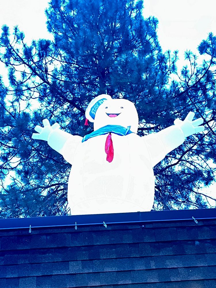 Ghostbusters Very Large inflatable decoration on an office building roof. 