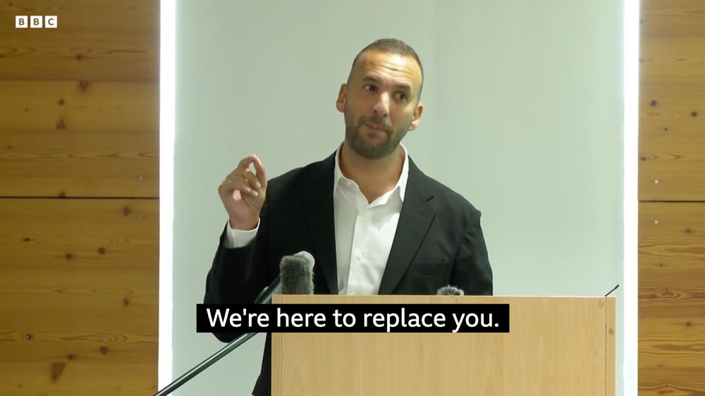 Screencap of Zack Polanski saying "We're here to replace you"