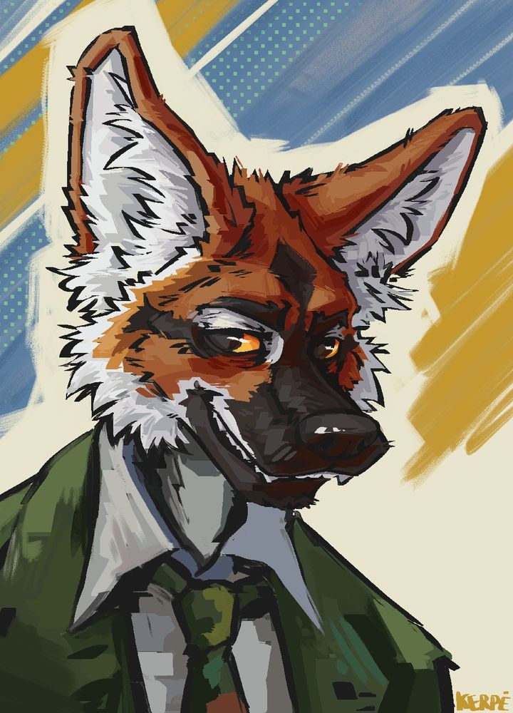 Disco Elysium style portrait of Val as Harrier Du Bois