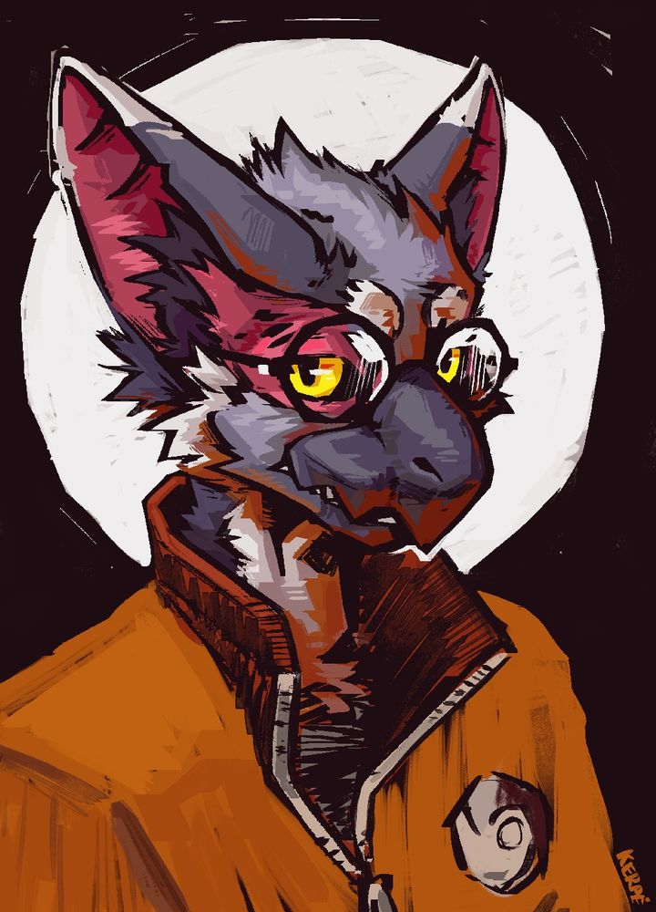 Portrait of a Nargacuga in Disco Elysium style
