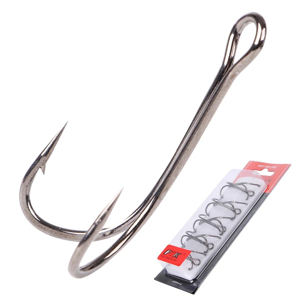 FTK 1/2 Box Double Fishing Hooks Japan Barbed High Carbon Steel Silicone Lure Hook Frog Bass Pike Duple Crank Hook Set Saltwater