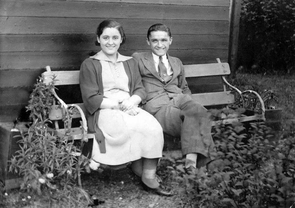 Photo showing Howard Aicken with his sister, Louie, in the mid 1930s at a country hut in Co. Down.
