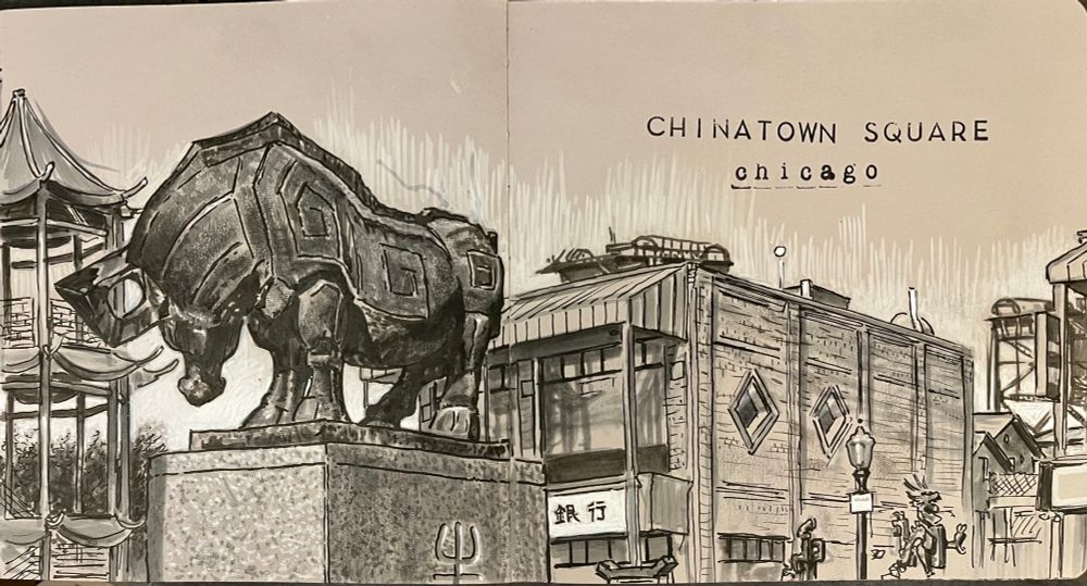 The Ox. One of twelve Chinese Zodiac bronze animals in Chicago’s Chinatown Square.