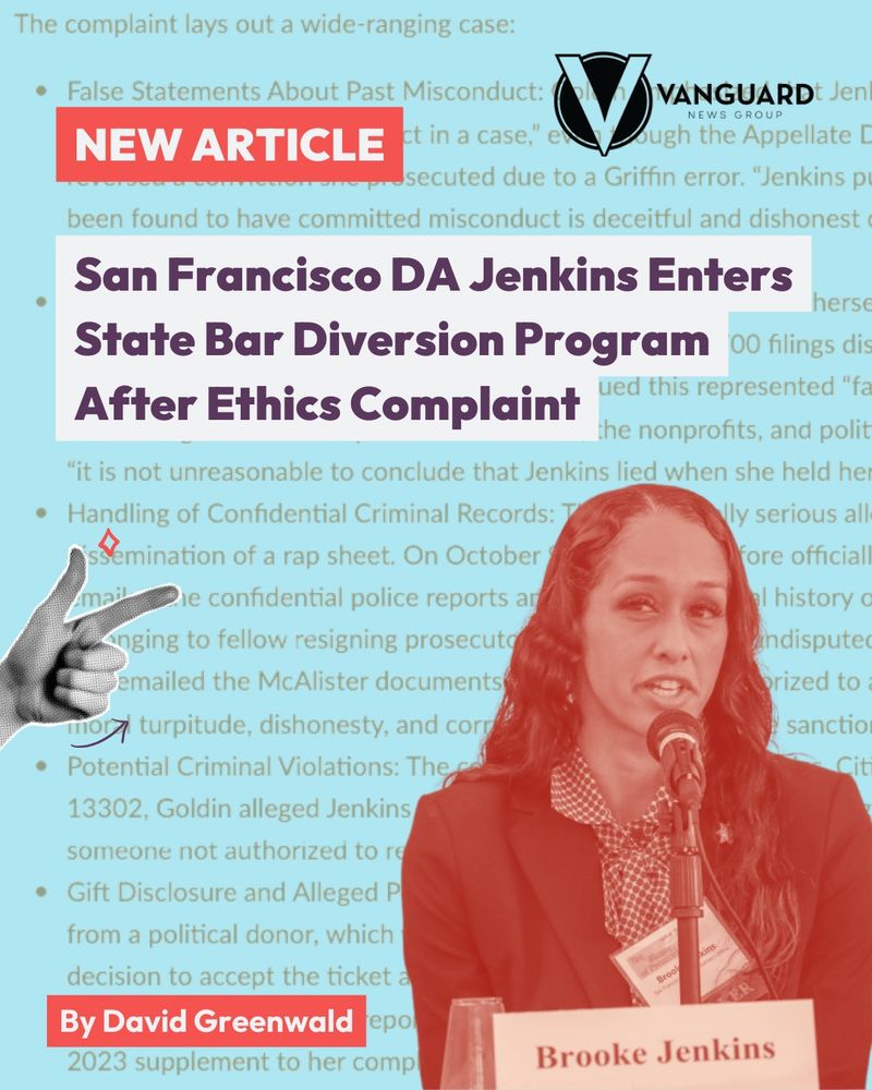 New Article
San Francisco DA Jenkins Enters State Bar Diversion Program After Ethics Complaint
By David Greenwald