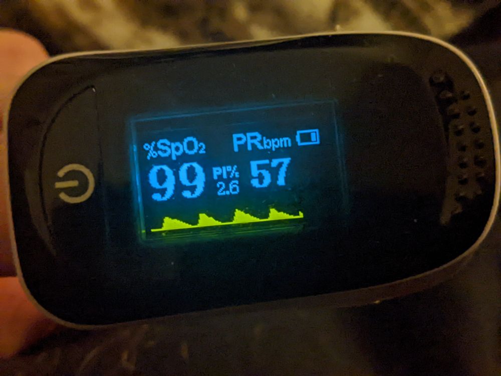 oximeter showing 57bpm