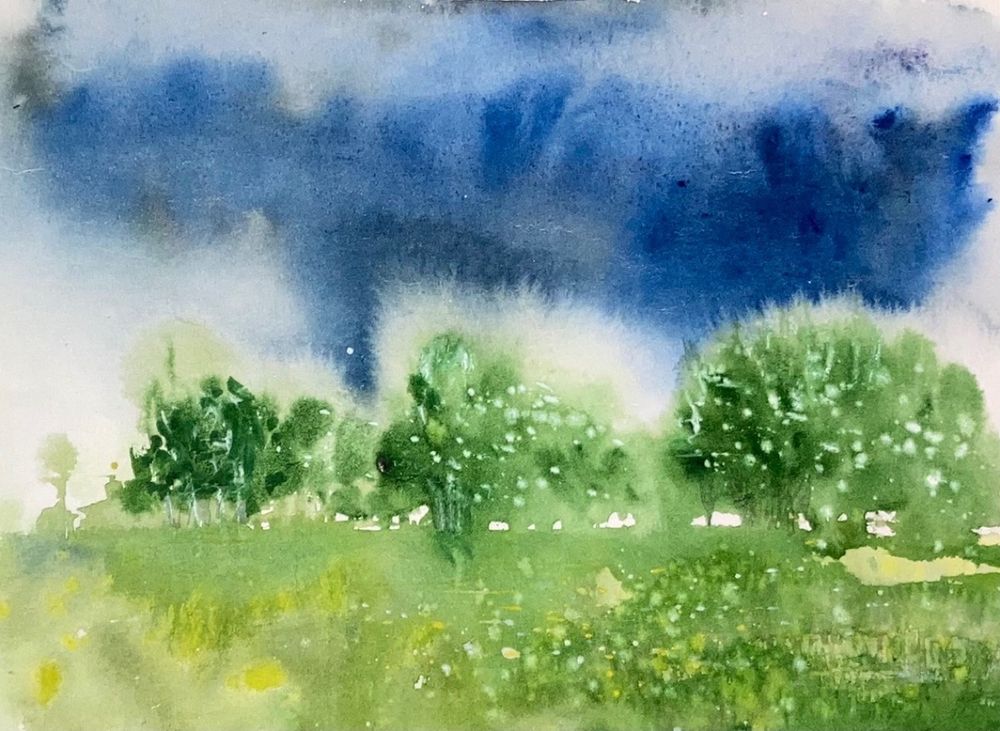 Watercolor blooming trees