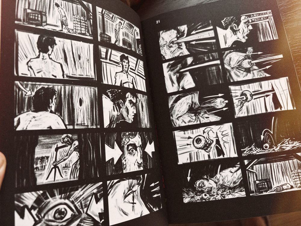 A24 X trilogy 4k box set booklet with b&w storyboards 