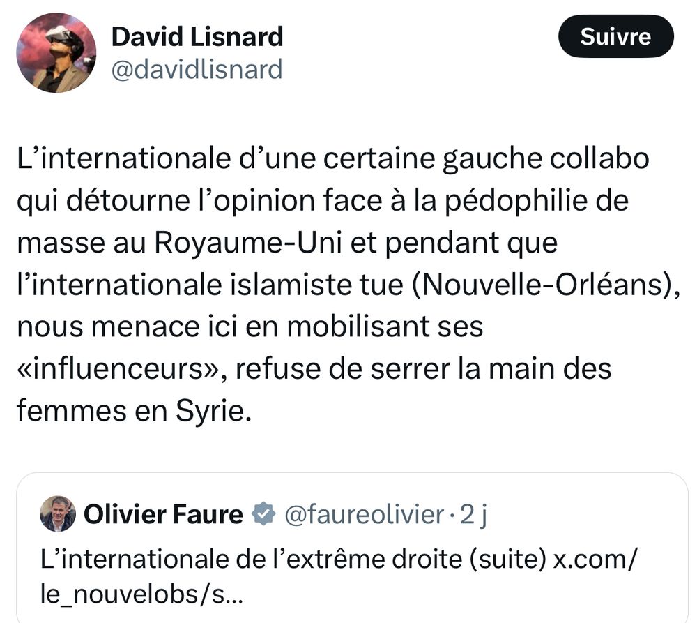 Un élu local LR (D. Lisnard) défend indirectement E. Musk face à O. Faure qui s’inquiétait, sous l’égide d’E. Musk, d’une nouvelle internationale de l’extrême droite. 