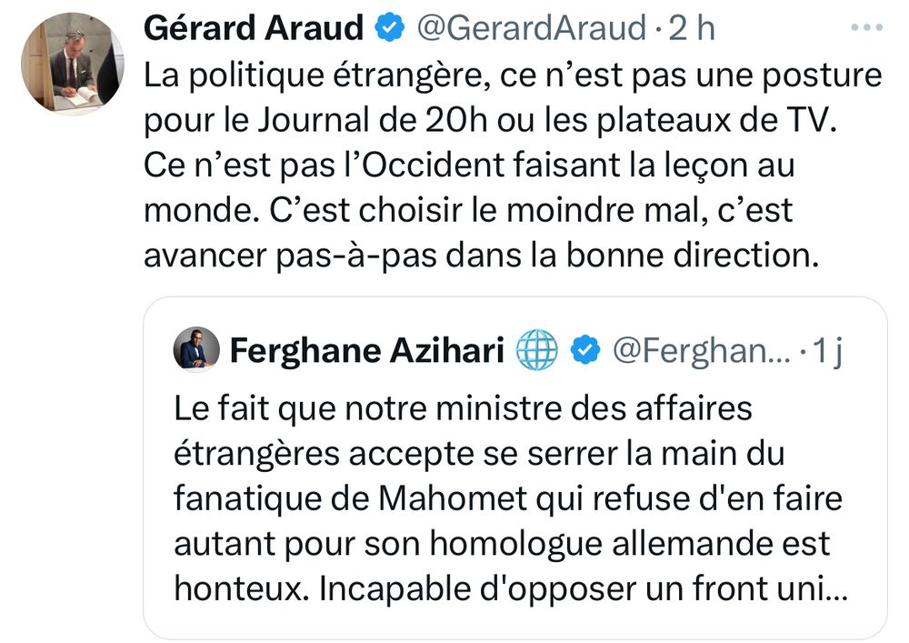 Un ancien ambassadeur rappelle à un chroniqueur que l’absence de serrage de main n’est pas à analyser de manière caricaturale en y donnant une signification globale qui empêcherait d’aller de l’avant avec un régime qui pourtant fait tomber un régime dictatorial.  