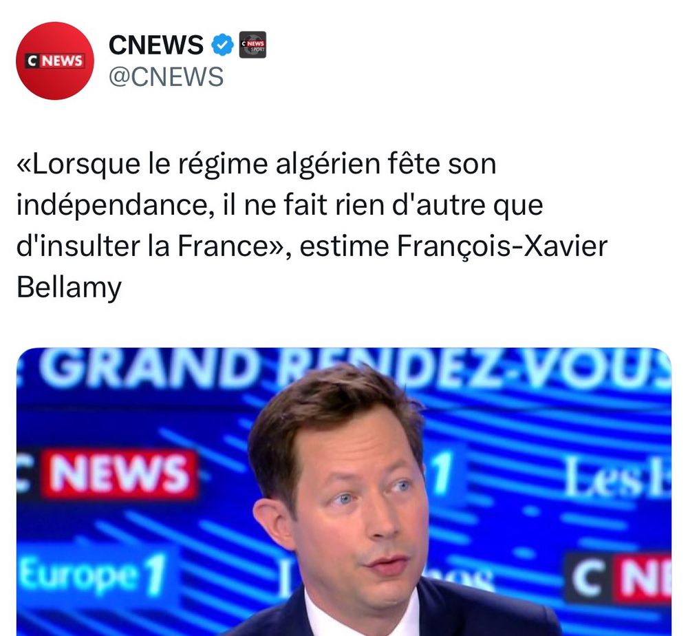 Propos de Bellamy (LR) qui affirme que la fête de l’indépendance algérienne est une insulte à la France…