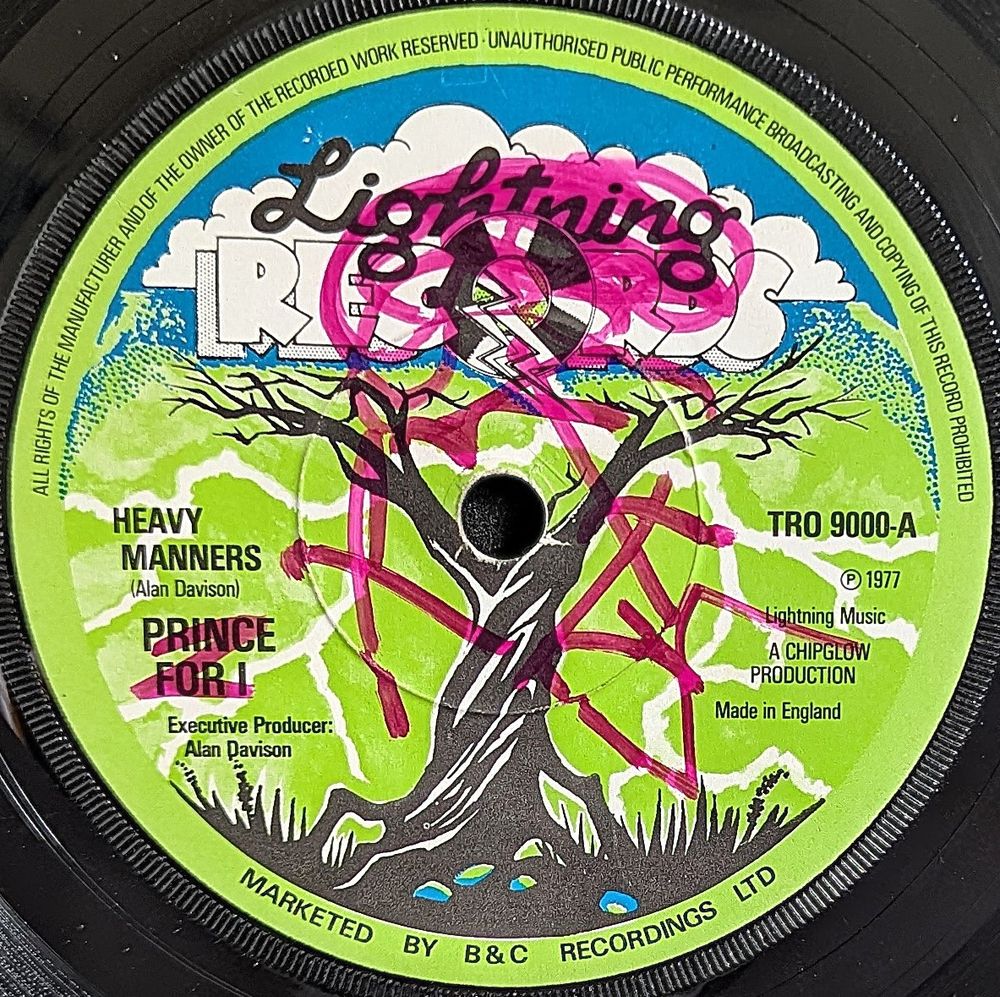 7" of Prince Far I - Heavy Manners on Lightning Records label. Released in 1977. Produced by Joe Gibbs although the label credits Alan Davison.