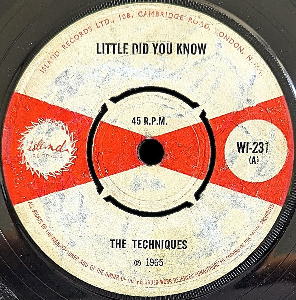 7" of The Techniques - Little Did You Know on Island label. Released in 1965. Produced by Duke Reid.