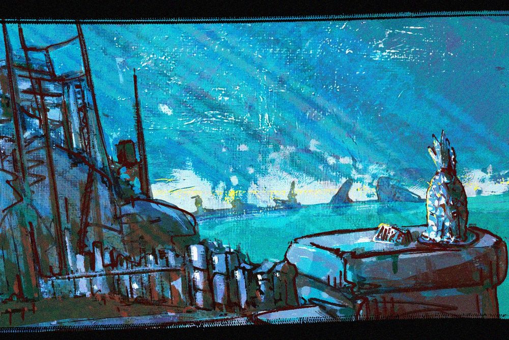 This piece depicts the Lagoon of Whispers from the game Sea of Thieves at nighttime. You can clearly see Port Merrick in the distance. It’s a digital creation made to look like a traditional oil painting.

Here is the story behind it: Heart, my complicated pet monkey, wanted to bake a fruitcake for a pirate named Anker since it was her birthday and she has become an important part of our crew lately. As usual, Heart got a little carried away and completely ruined it. In a last-minute scramble, we improvised by dusting some pineapple with powdered sugar as a substitute, placing it right next to the tower’s entrance. I am really sorry, Anker. Maybe next year you will get a proper fruitcake.

A fun fact is that the Lagoon of Whispers was not picked randomly. It is the site of our super secret hideout. Maybe one day I will share some of it publicly, or maybe it will stay hidden somewhere under this island.
