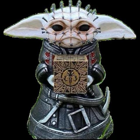 Grogu presenting as a pinhead cenobite 