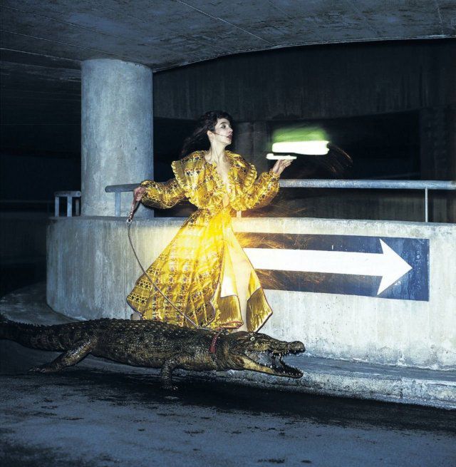 Kate Bush and crocodile from “Walking the Crocodile,” 1979, photographed by Claude Vanheye