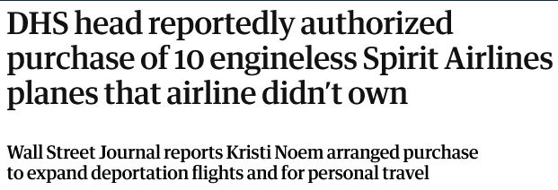Headline in "The Guardian" about U.S. government purchase of planes sold to the government by a company that didn't own the planes