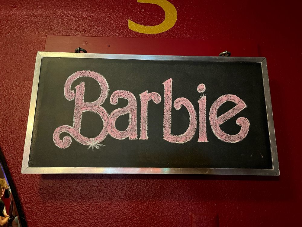 Barbie movie sign in chalk art