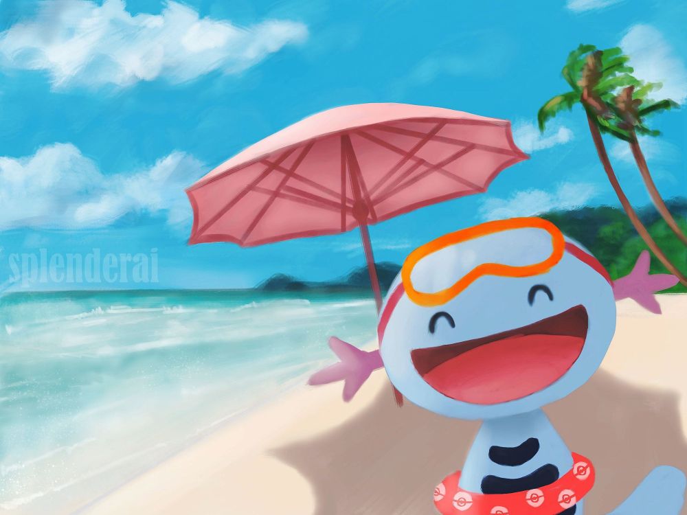 Painting of Wooper at the beach (Pokemon)