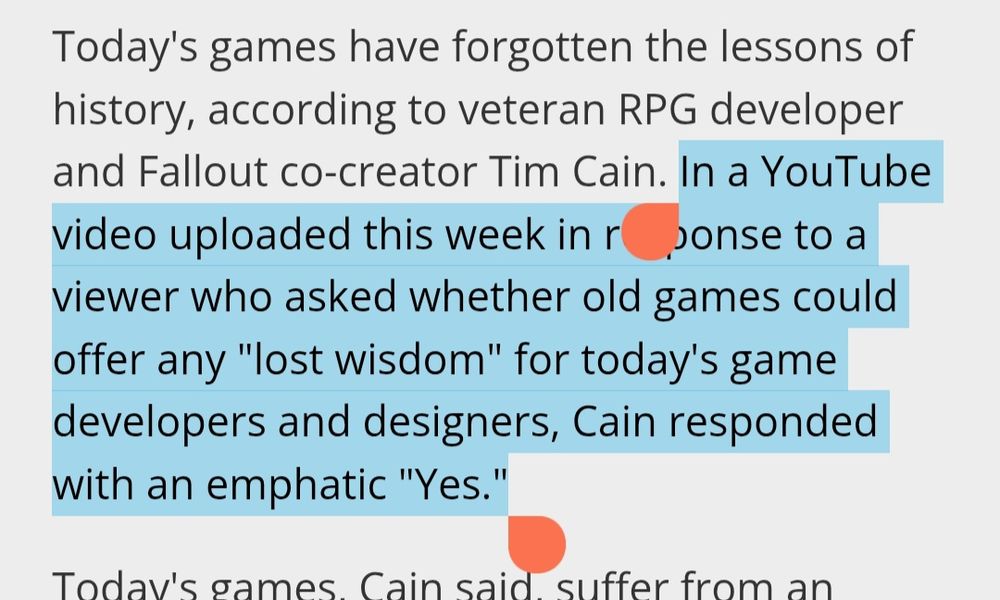 From the article: "In a YouTube video uploaded this week in response to a viewer who asked whether old games could offer any 'lost wisdom' for today's game developers and designers, Cain responded with an emphatic 'Yes.'"