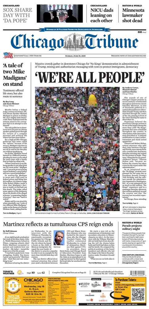 Chicago Tribune front page proclaiming "We're All People"