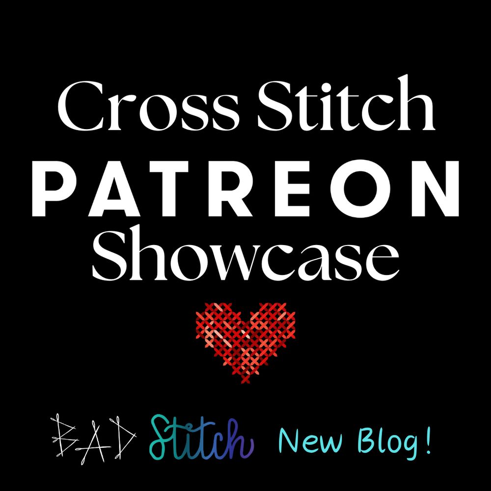 Cross Stitch Patreon Showcase. Stitched red heart.  BAD Stitch New Blog!