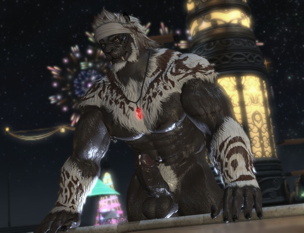 Rodan hoisting himself out of the pool, his erect cock and balls resting on the edge, as he invites someone to join him for a dip.