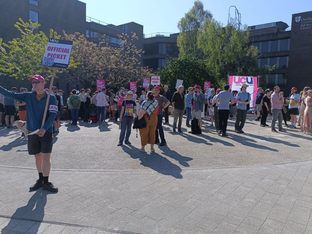 The Durham UCU picket line outside of Bill Bryson library 
