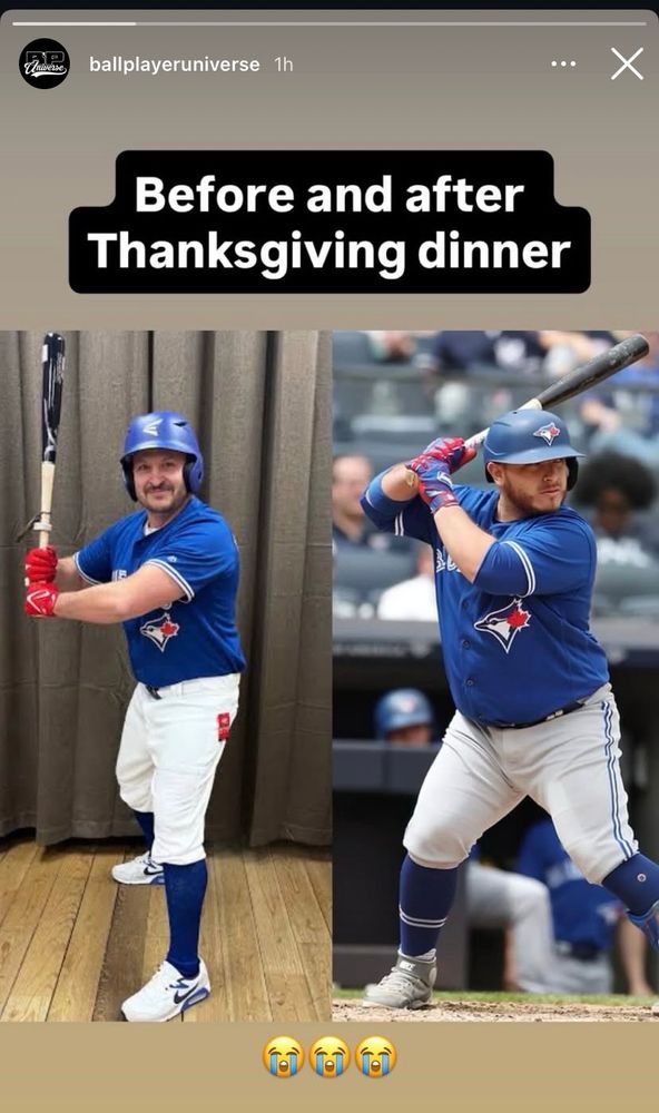 Screenshot of a thanksgiving post on Instagram from an MLB meme page